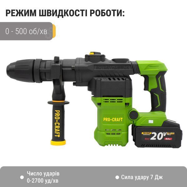 Акумуляторний перфоратор Procraft PHA50 Кейс (з 1 акб та ЗП) 2914938438 фото